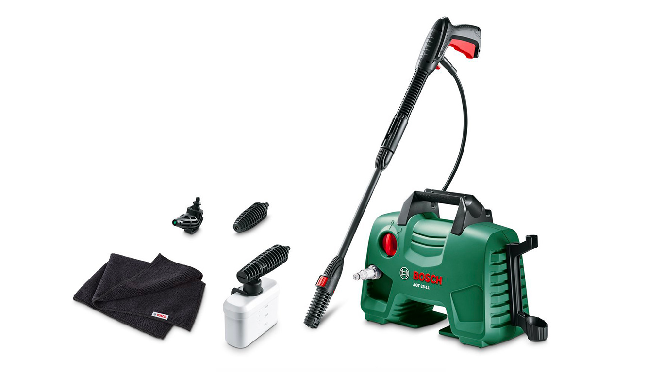 Bosch Nettoyeur haute-pression AQT 33-11 + kit Nettoyage de Voiture, débit 330 L/h, pression 110 bars 06008A7602 Bosch Nettoyeur haute-pression AQT 33-11 + kit Nettoyage de Voiture, débit 330 L/h, pression 110 bars 06008A7602