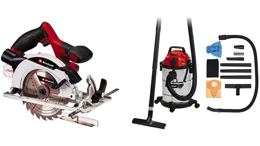 scie circulaire TE-CS 18/165-1 Li EINHELL avec aspirateur Synchro TC-VC 1820 SA 20L scie circulaire TE-CS 18/165-1 Li EINHELL avec aspirateur Synchro TC-VC 1820 SA 20L