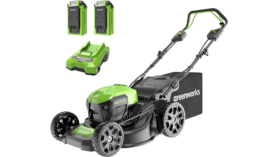 tondeuse à gazon sans fil autotractée GD40LM46SPK2x Greenworks avec 2 x batterie 4,0 Ah et chargeur