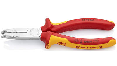 Pince à dégainer KNIPEX 1346165 chromée isolées par gaines bi-matière 165 mm Pince à dégainer KNIPEX 1346165 chromée isolées par gaines bi-matière 165 mm