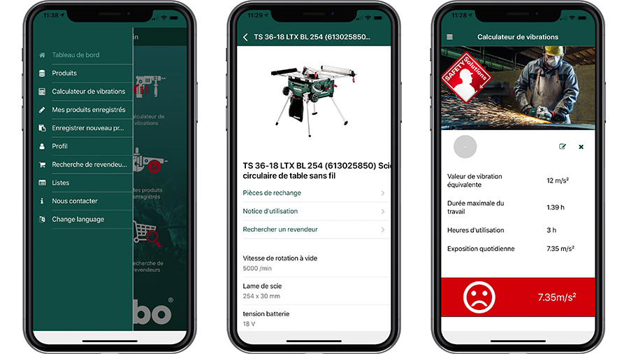 Fonctionnalités application Metabo